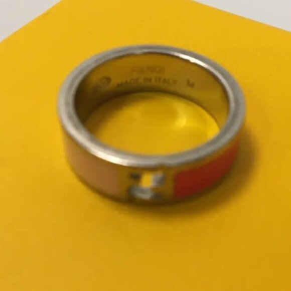Fendi The Fendista Bi-color Enamel Silver Tone Band Ring - Picture 5 of 8